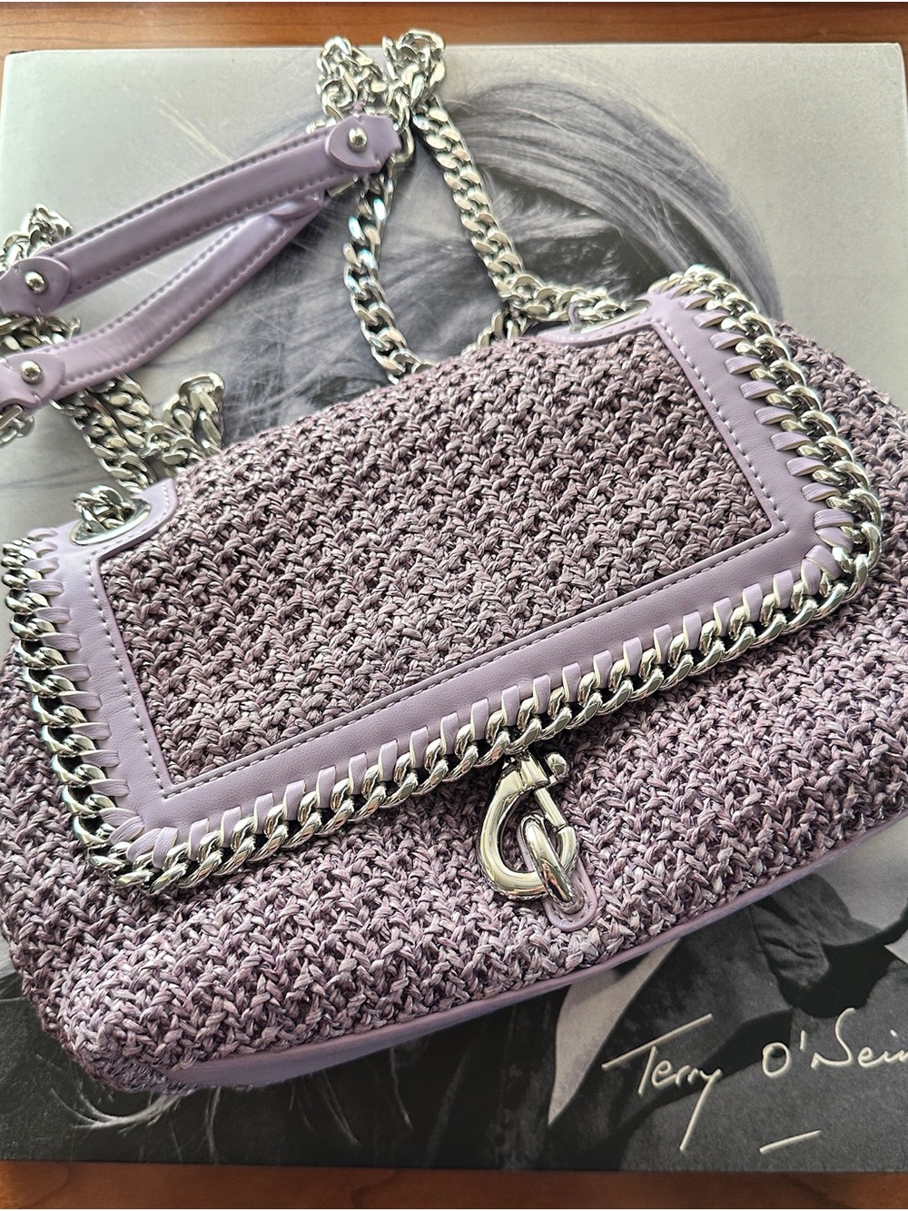 Rebecca Minkoff Edie Lilac Woven Chain-Trim Shoulder Bag